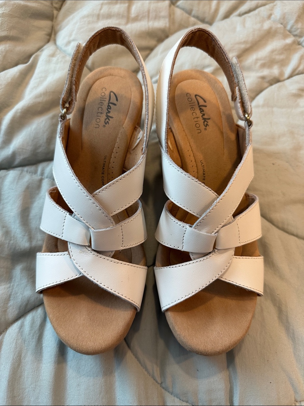 Clarks white leather slingback sandals